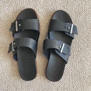 Browns 1. State Black Leather Slides Strap Sandals